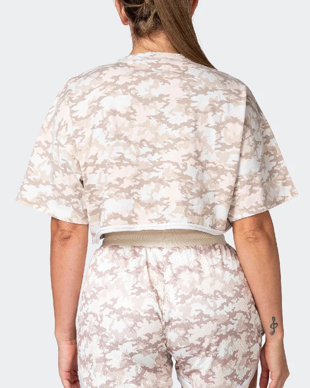 Camo Cropped Heavy Vintage Tee - Washed Beige Camo Print