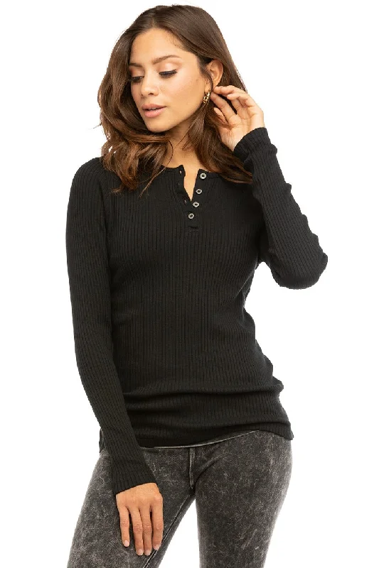 Ribbed Long Sleeve Henley T