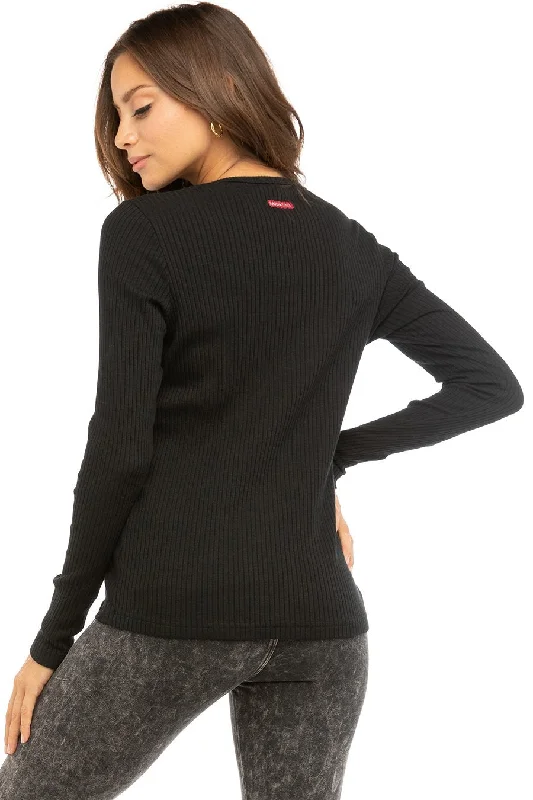 Ribbed Long Sleeve Henley T