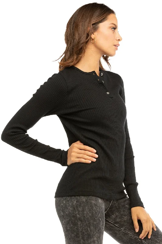 Ribbed Long Sleeve Henley T