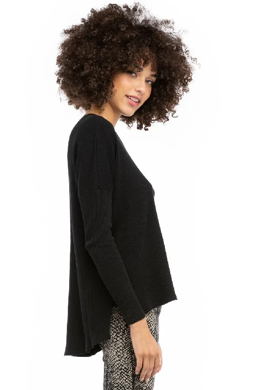 Long Sleeve Ribbed Hi-Lo Slouchy Pullover