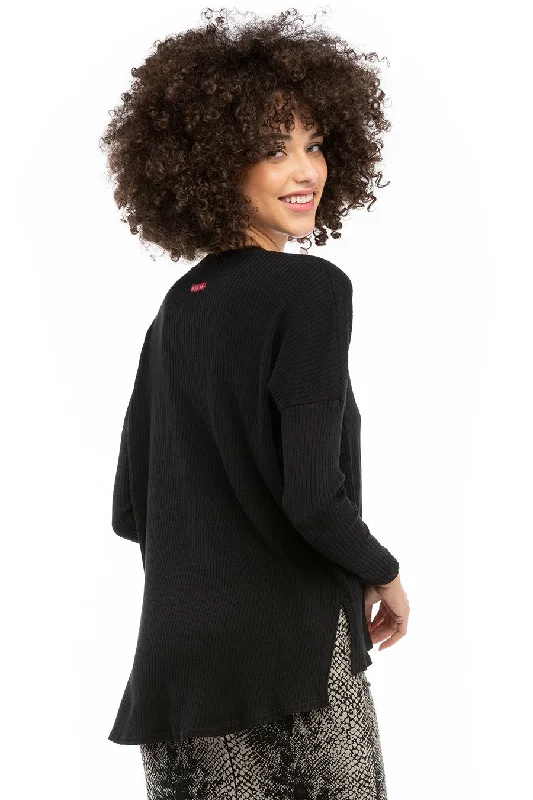 Long Sleeve Ribbed Hi-Lo Slouchy Pullover