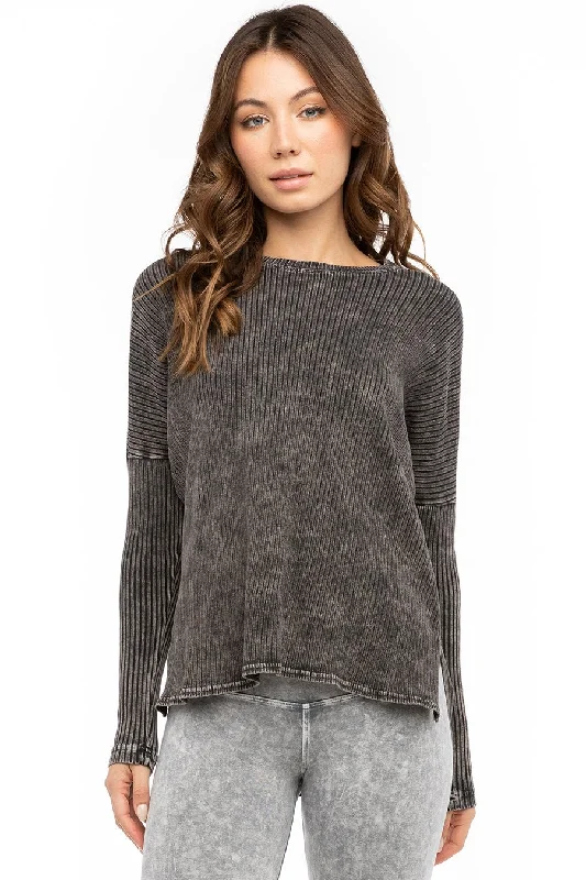 Long Sleeve Ribbed Hi-Lo Slouchy Pullover