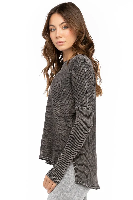 Long Sleeve Ribbed Hi-Lo Slouchy Pullover