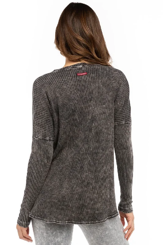 Long Sleeve Ribbed Hi-Lo Slouchy Pullover