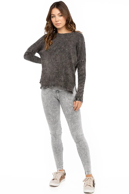 Long Sleeve Ribbed Hi-Lo Slouchy Pullover