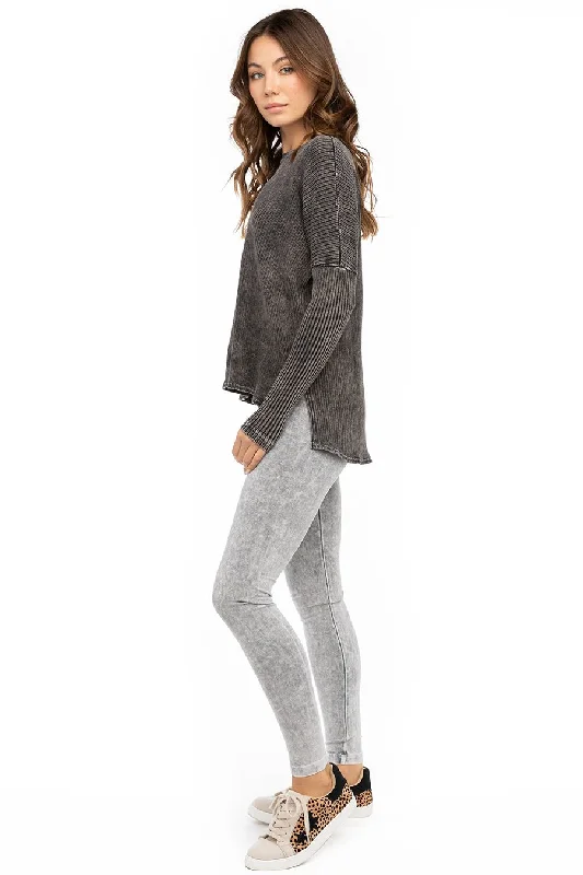 Long Sleeve Ribbed Hi-Lo Slouchy Pullover