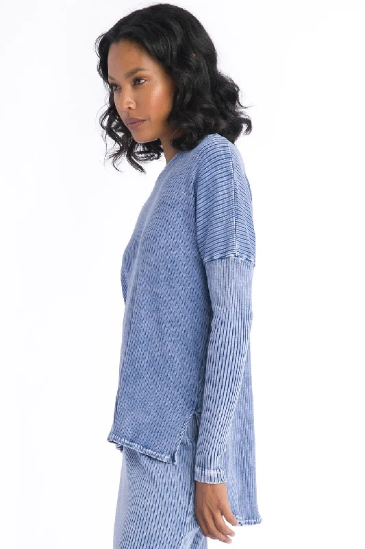 Long Sleeve Ribbed Hi-Lo Slouchy Pullover