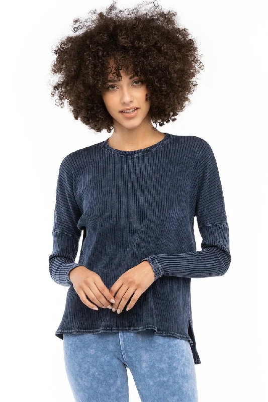 Long Sleeve Ribbed Hi-Lo Slouchy Pullover