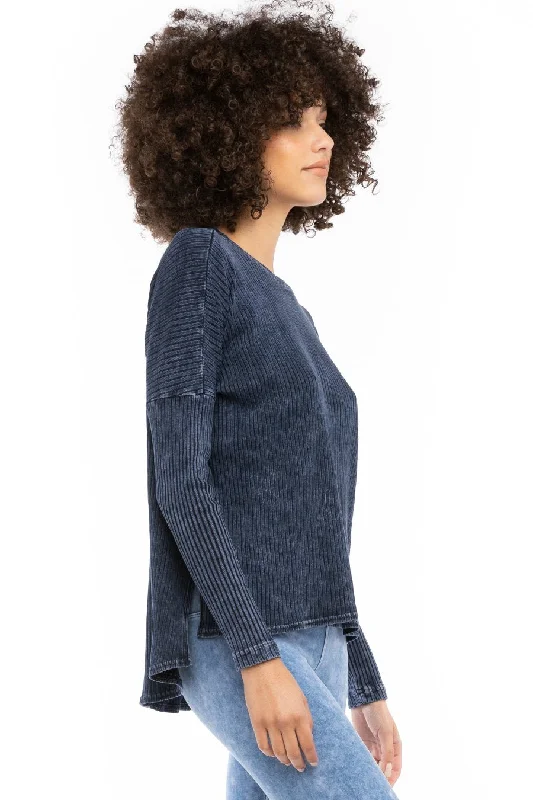 Long Sleeve Ribbed Hi-Lo Slouchy Pullover