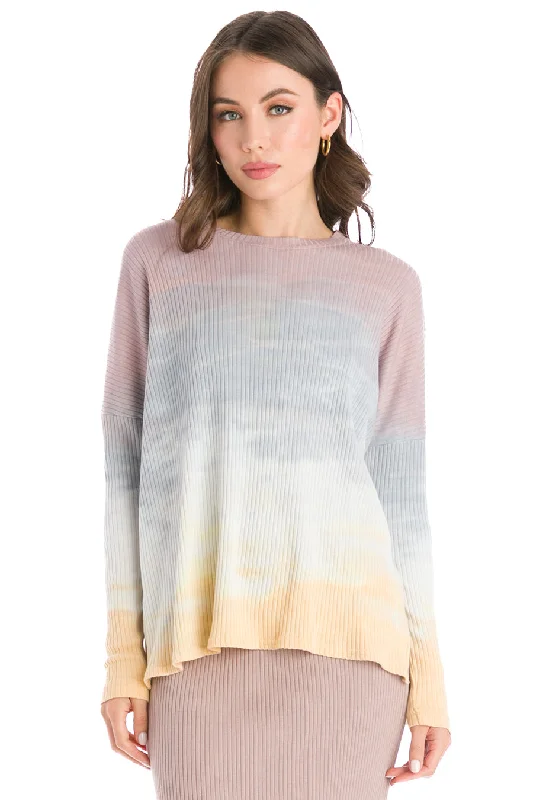 Long Sleeve Ribbed Hi-Lo Slouchy Pullover