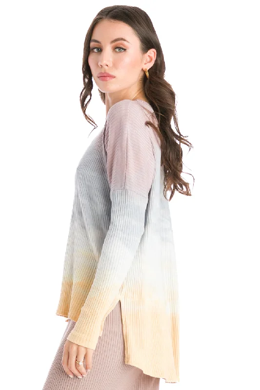 Long Sleeve Ribbed Hi-Lo Slouchy Pullover