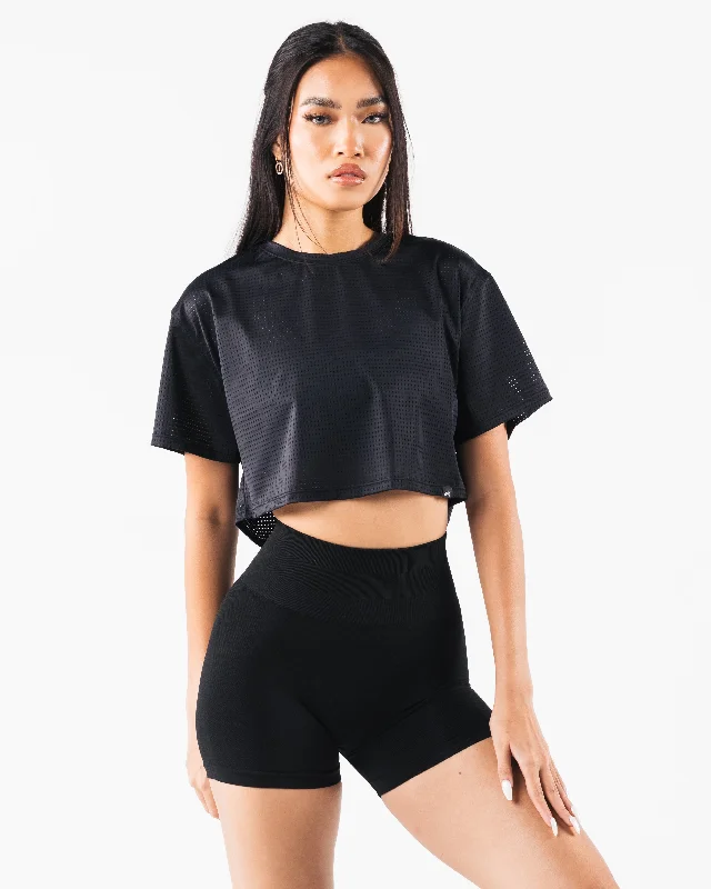 Margo Mesh Crop Tee - Black