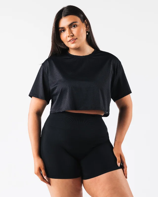 Margo Mesh Crop Tee - Black