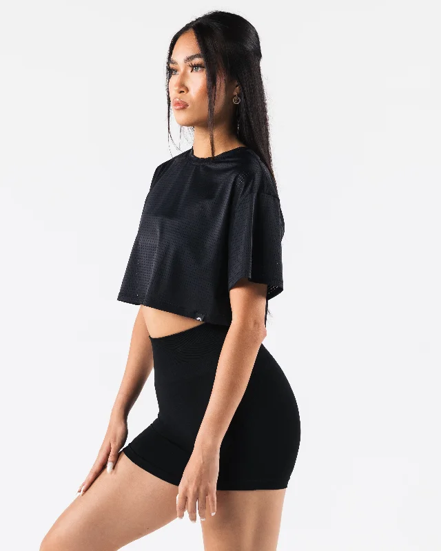 Margo Mesh Crop Tee - Black