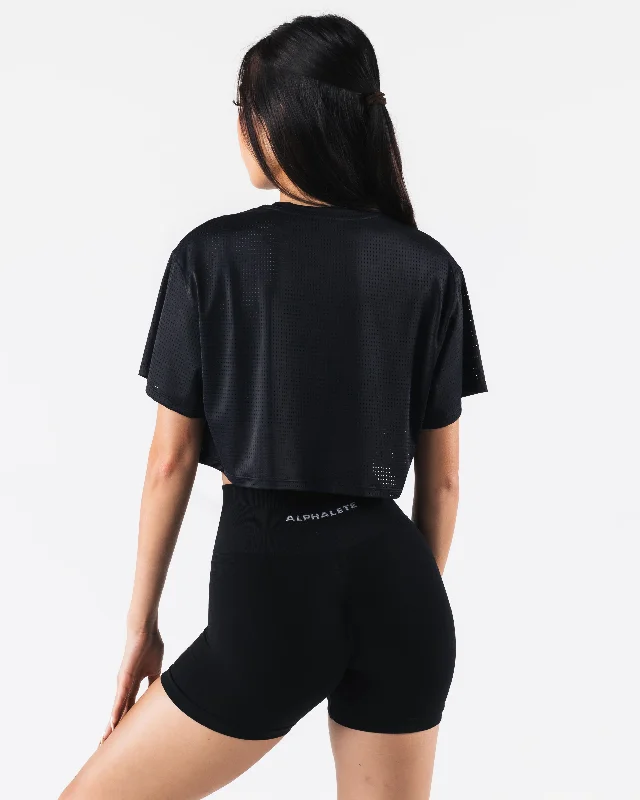 Margo Mesh Crop Tee - Black