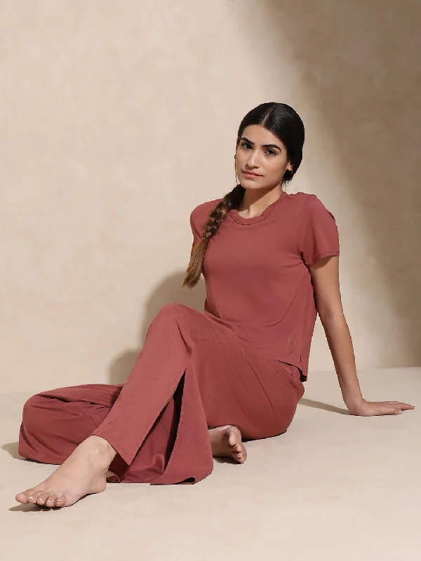 Zen Tee & Lounge Pants with Slit Marsala