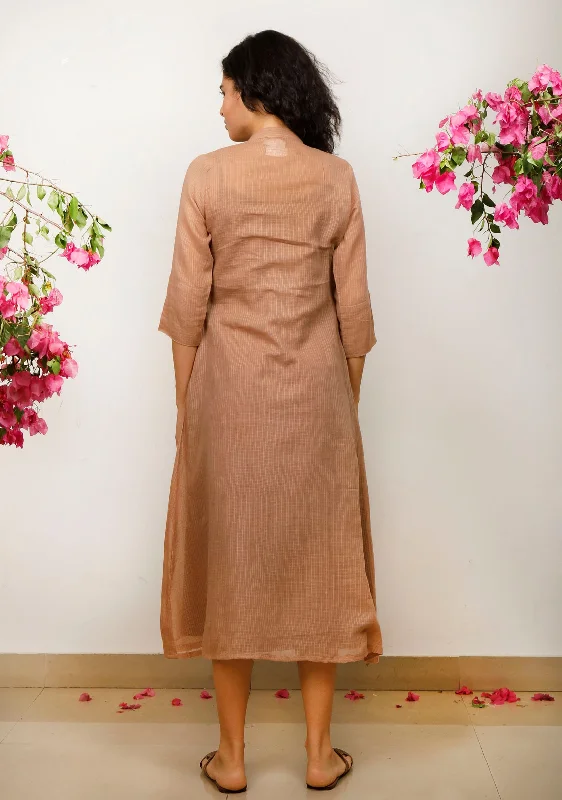 Brown Kota Gathered and flared dress