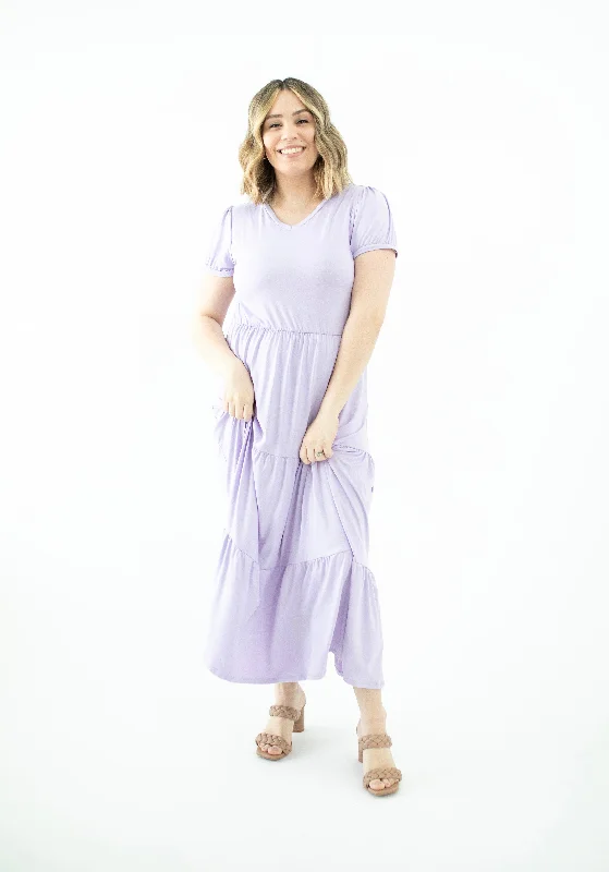 Layla Tiered Midi Dress V-Neck in Lavender