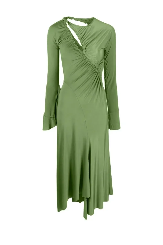 Victoria Beckham Asymmetric Slash Jersey Dress - Fern