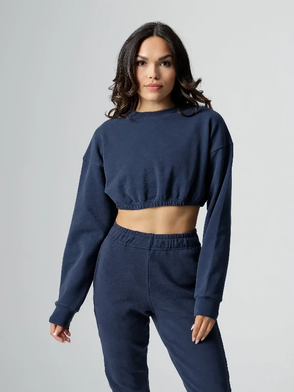 Cloud Long Sleeve Crop - Navy