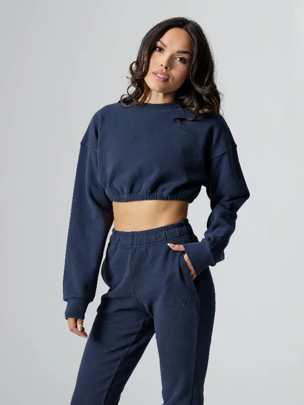 Cloud Long Sleeve Crop - Navy