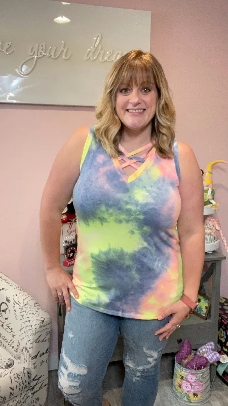 Rainbow Tie Dye Criss Cross Tank