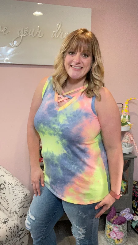 Rainbow Tie Dye Criss Cross Tank