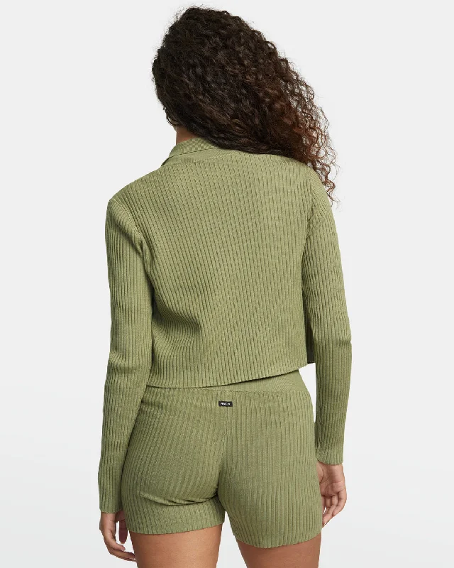 Rose Namajunas Fever Rib Knit Fitted Cardigan - Aloe