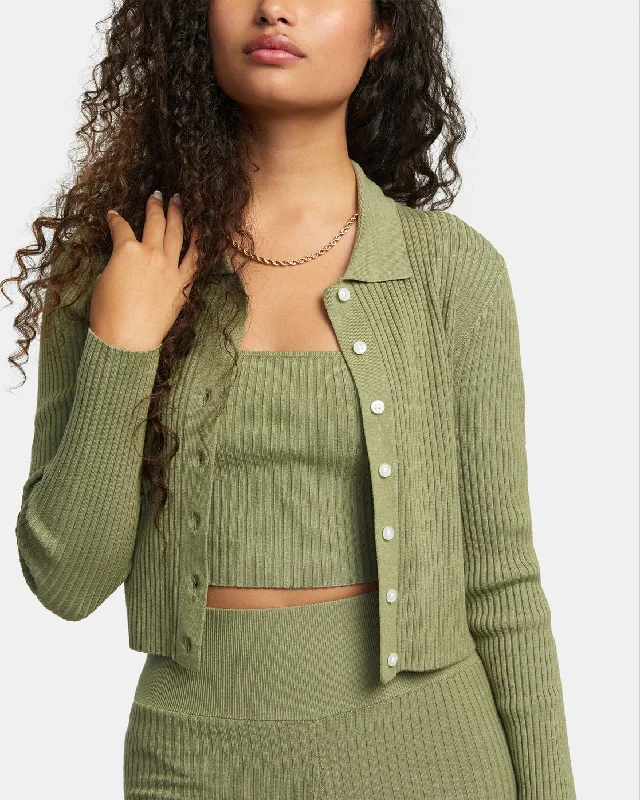 Rose Namajunas Fever Rib Knit Fitted Cardigan - Aloe