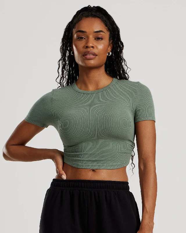 Comfort Ribbed Cropped T-Shirt | Sage