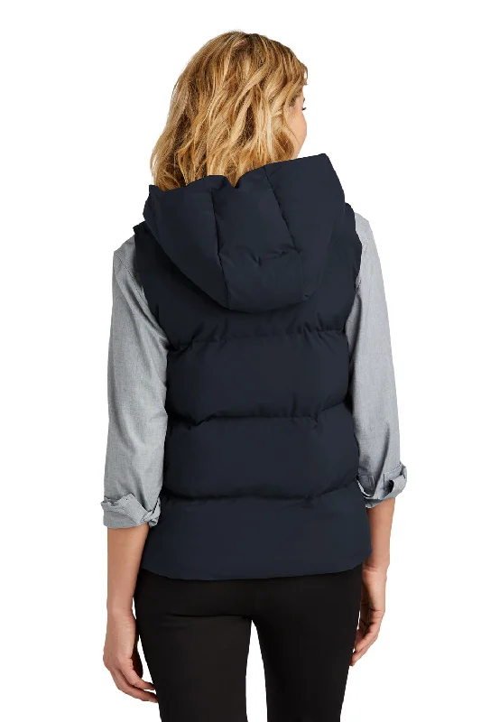 Mercer+Mettle Womens Water Resistant Full Zip Hooded Puffy Vest - Night Navy Blue