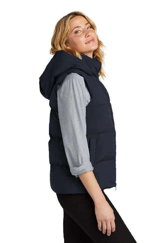 Mercer+Mettle Womens Water Resistant Full Zip Hooded Puffy Vest - Night Navy Blue