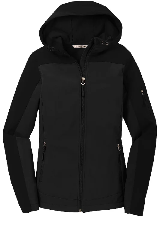 Port Authority Womens Core Wind & Water Resistant Full Zip Hooded Jacket - Black