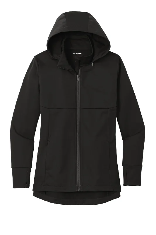 Sport-Tek Womens Wind & Water Resistant Full Zip Soft Shell Hooded Jacket - Deep Black