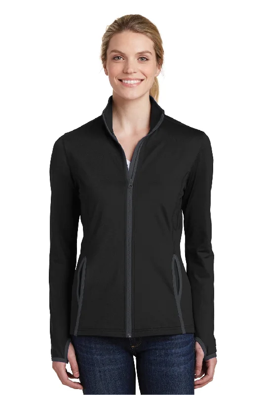 Sport-Tek Womens Sport-Wick Moisture Wicking Full Zip Jacket - Black/Charcoal Grey