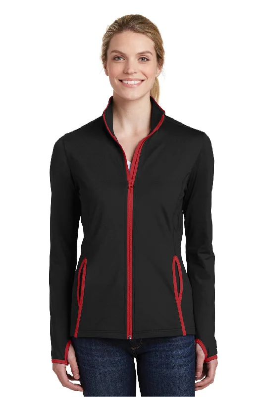 Sport-Tek Womens Sport-Wick Moisture Wicking Full Zip Jacket - Black/True Red