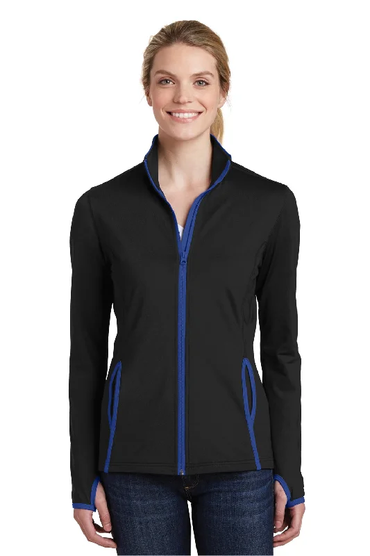 Sport-Tek Womens Sport-Wick Moisture Wicking Full Zip Jacket - Black/True Royal Blue