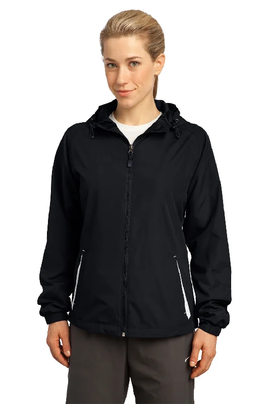 Sport-Tek Womens Water Resistant Full Zip Hooded Jacket - Black/White