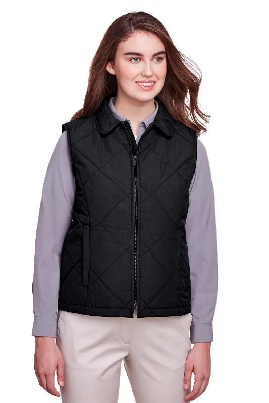 UltraClub Womens Dawson Quilted Water Resistant Full Zip Vest - Black - Closeout