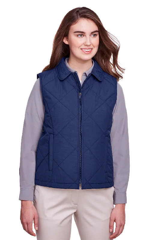 UltraClub Womens Dawson Quilted Water Resistant Full Zip Vest - Navy Blue - Closeout