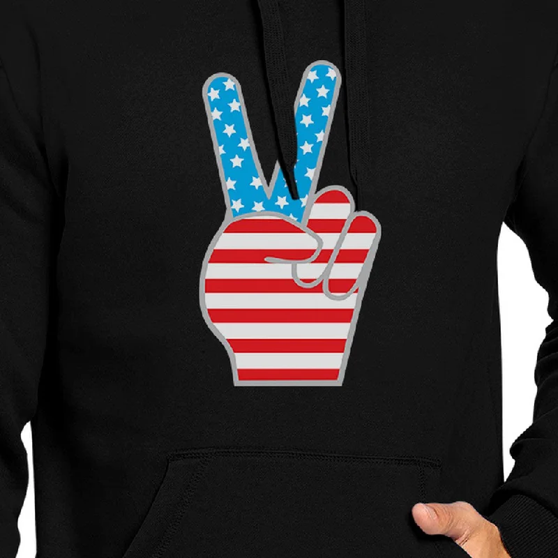 Peace Sign American Flag Hoodie Pullover Fleece Unisex Grey