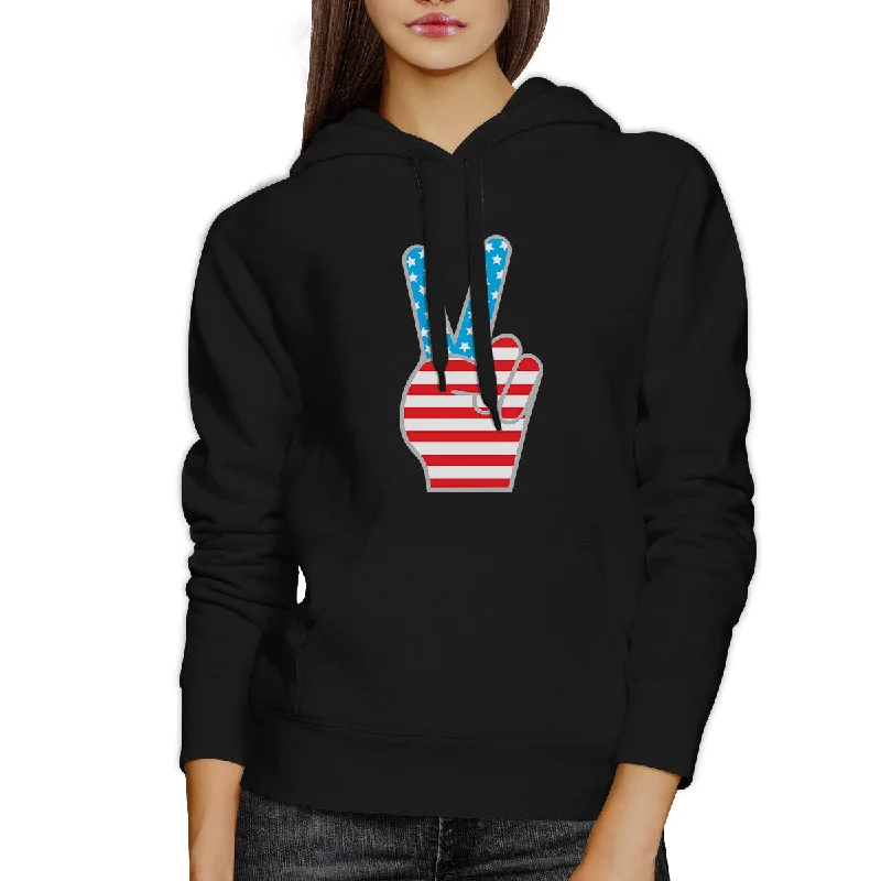 Peace Sign American Flag Hoodie Pullover Fleece Unisex Grey