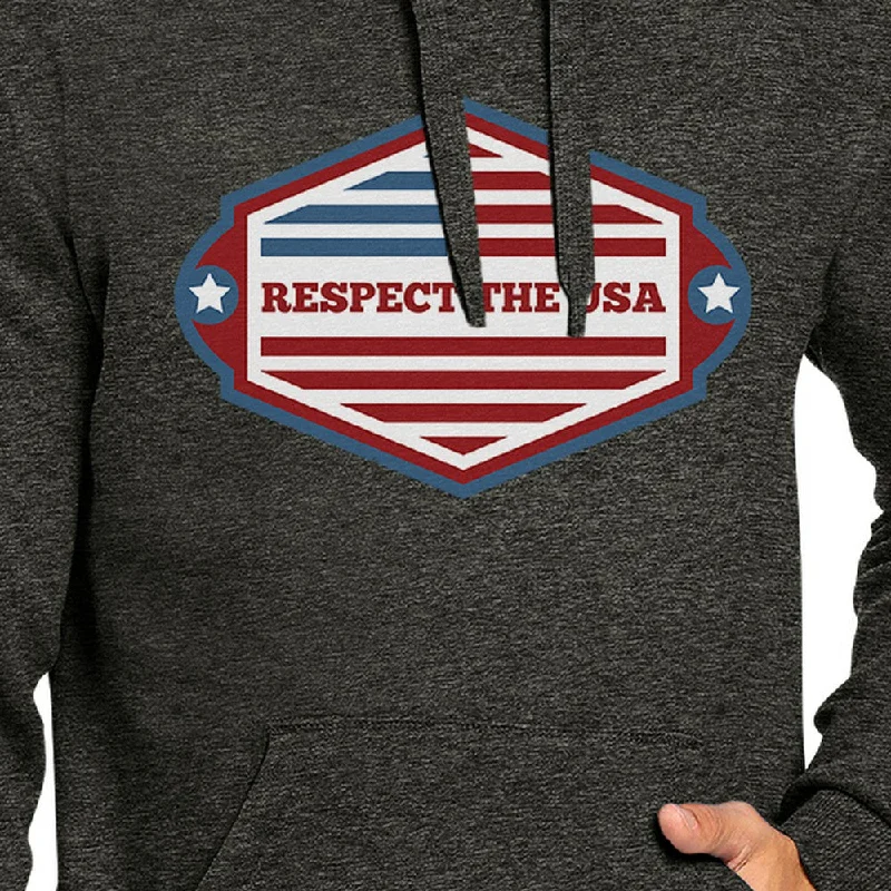 Respect The USA Unisex Dark Gray Hoodie Crewneck Pullover Fleece