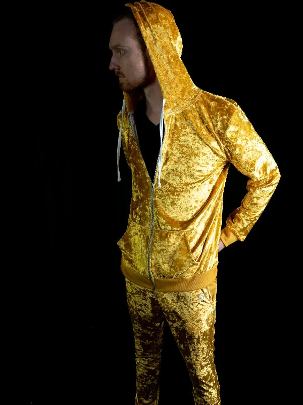 Gold Unisex Crushed Velvet Zip-Up Hoodie