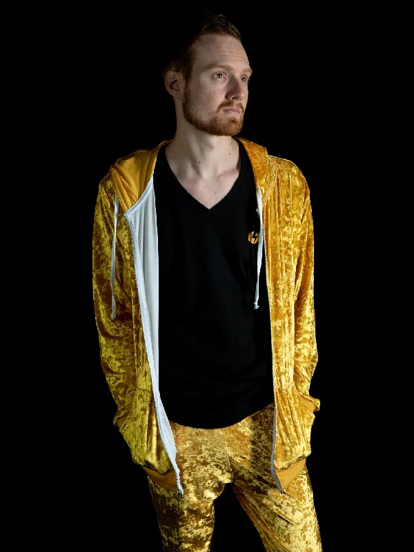 Gold Unisex Crushed Velvet Zip-Up Hoodie