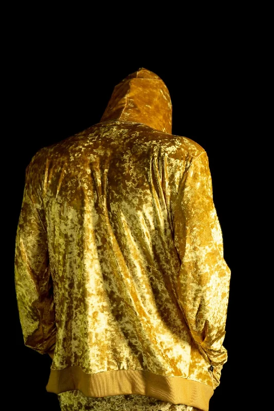 Gold Unisex Crushed Velvet Zip-Up Hoodie