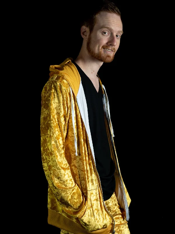 Gold Unisex Crushed Velvet Zip-Up Hoodie