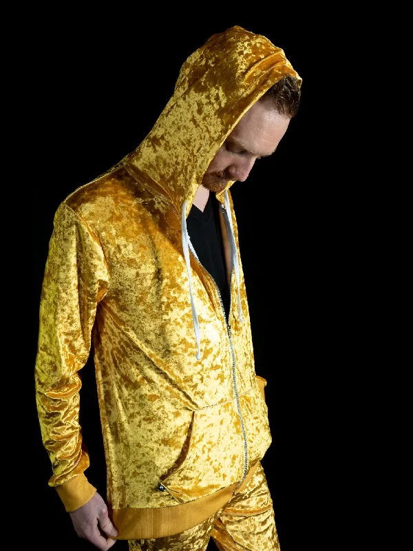 Gold Unisex Crushed Velvet Zip-Up Hoodie