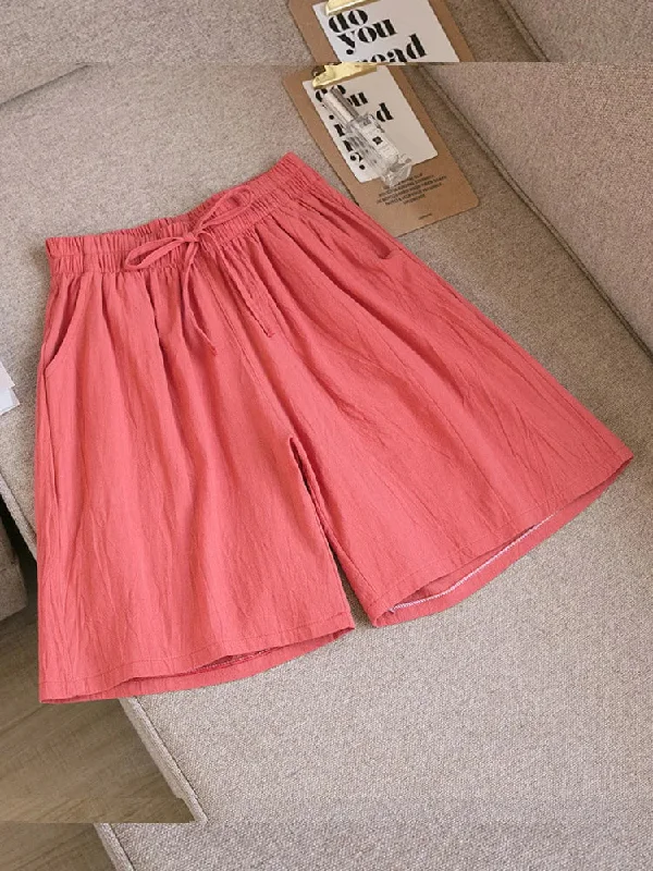 2023 Women Cotton shorts Summer Casual Solid Two Pockets shorts high waist loose shorts for girls Soft Cool female shorts